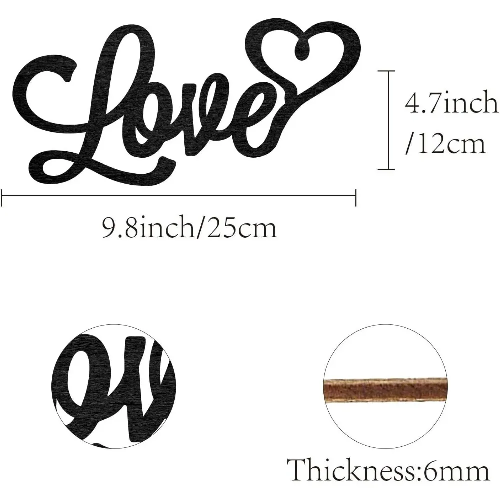 Wood Cutout Love Sign Heart Laser Cut Wooden Wall Decor Sculpture Hanging Decor Wall Art Decoration for Home Gallery Office