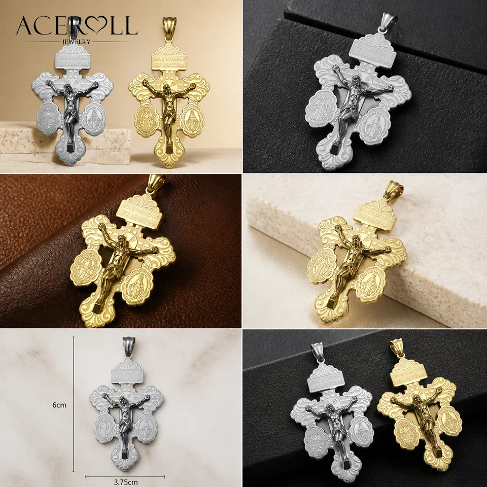 ACEROLL Stainless Steel Pendant of Pardon Crucifix, Holy Cross of Forgiveness for Catholic