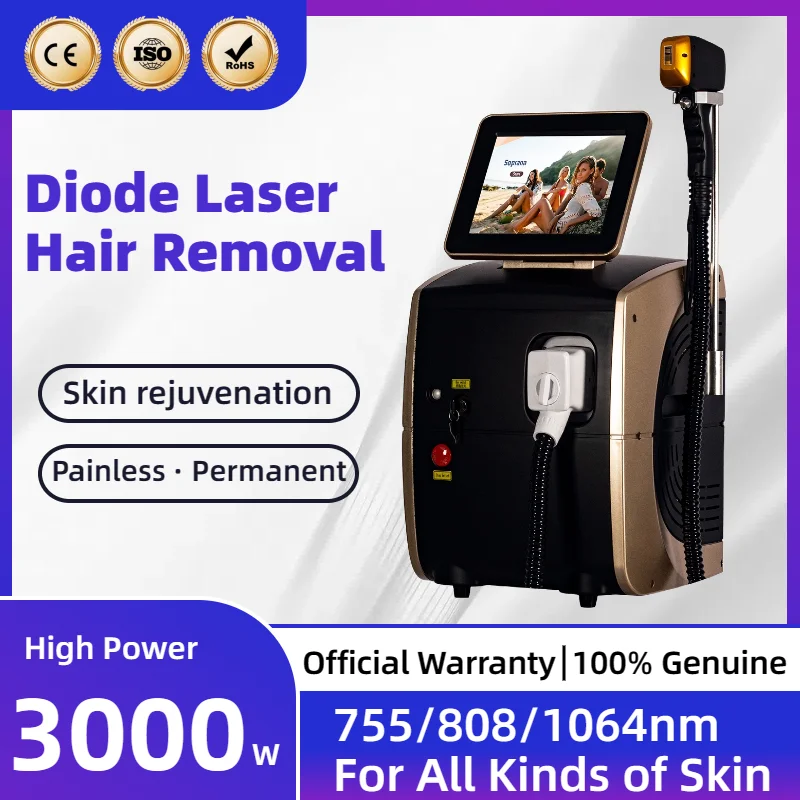 

Professional 3 Wavelengths Diode Hair Removal Machine Alexandrit lce Platinum Painless Permanent Epilator Skin Rejuvenation