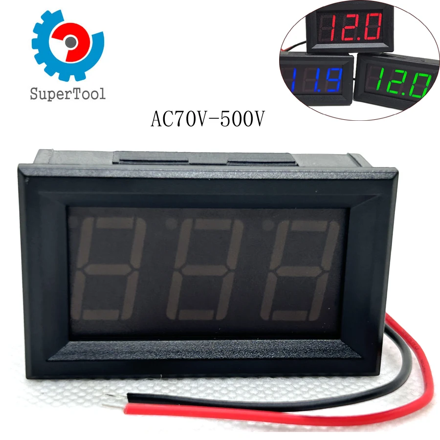 0.56 Inch Red Green Blue LED Display Meter Voltmeter Two-Wire AC70V-500V Use Voltage For12/24/96V Current Meters Tester Detector