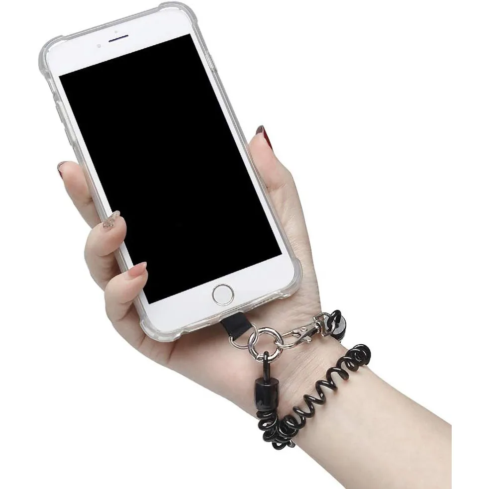 حبل هاتف عالمي قابل للتمدد مع رقعة - مضاد للسقوط لهاتف iPhone/Samsung/Pixel، مثالي للتزلج/المشي لمسافات طويلة/ركوب الدراجات