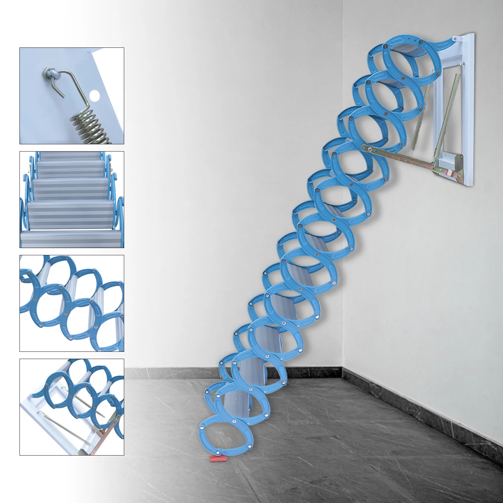 High-Load Capacity Wall-Mounted Attic Ladder – S-Shaped, Retractable, Easy to Use, Safe