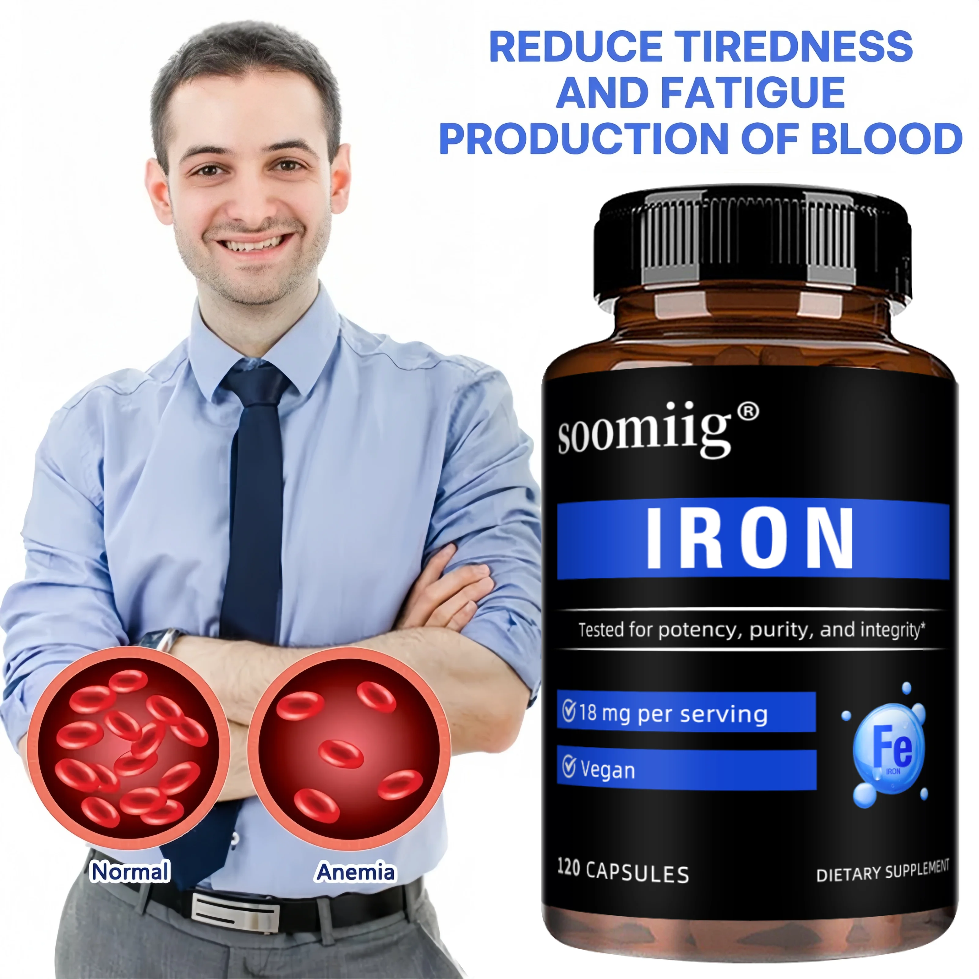 

Iron Capsules, High Absorption, Daily Iron Supplement, Support Energy, Focus & Body Wellness, Immune & Red Blood Cell Health