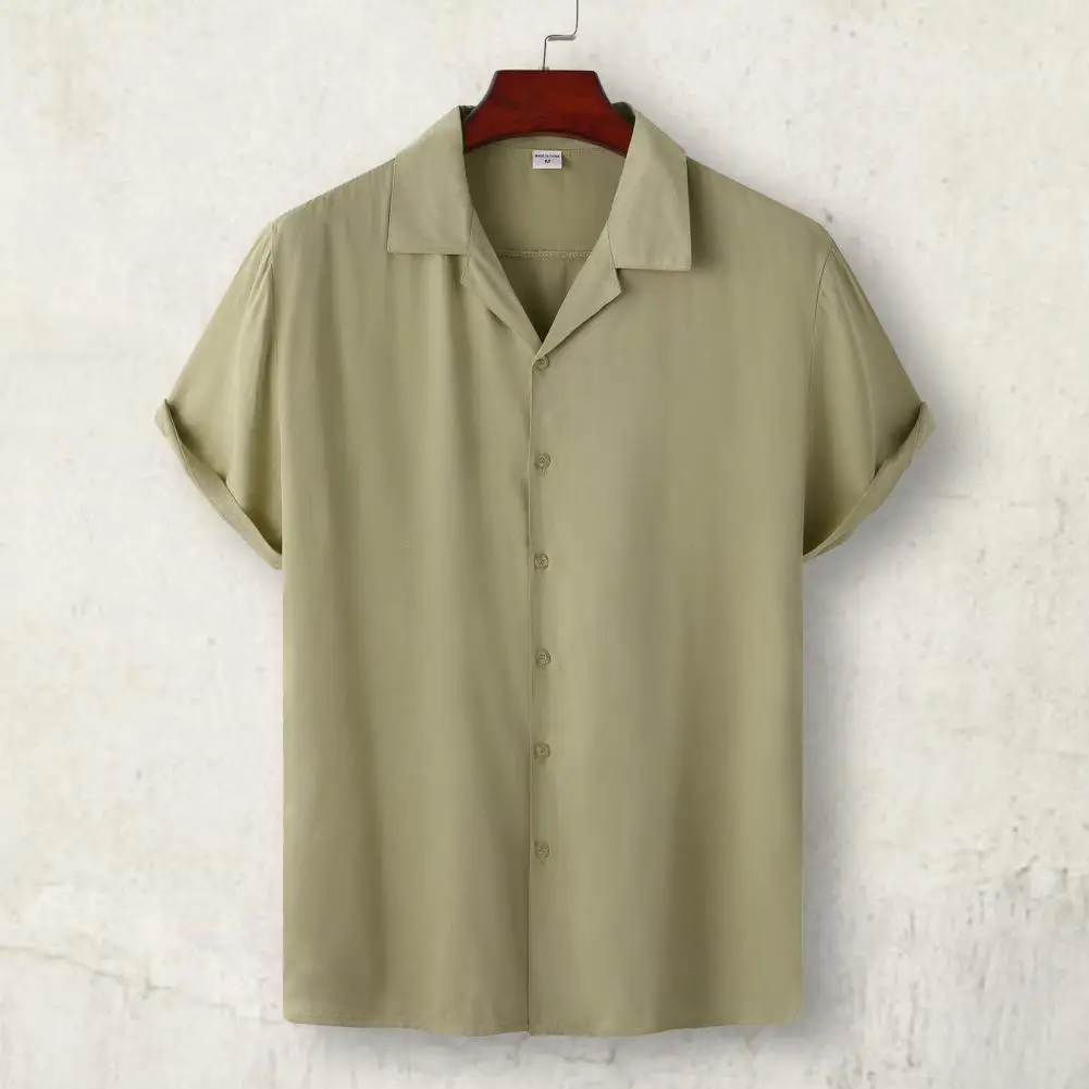 Men Shirt Short Sleeve Buttons Closure Solid Color Male Casual Shirt All-matched Skin-Touching Summer Thin Shirt Workwear Top