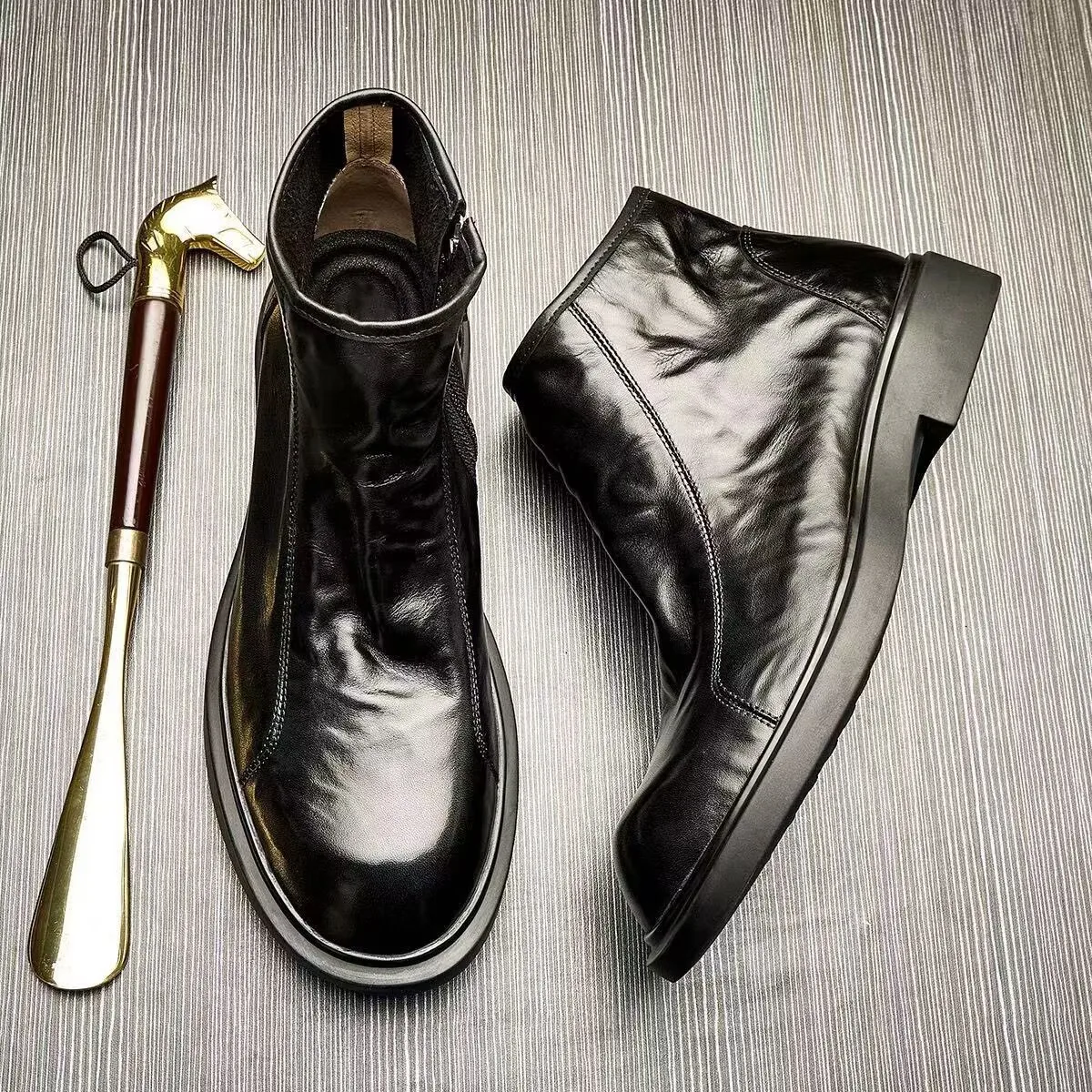 

Men's boots 2025 cowhide high top shoes breathable casual single-layer leather shoes fashionable men's Chelsea short boots