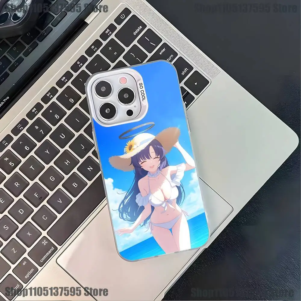 Hayase Yuuka-funda de teléfono azul A-Archive para iPhone 17,16,15,14,13,12,11,Pro,XS,Max,Plus,Mini,SE4,E, funda blanca mate a prueba de golpes