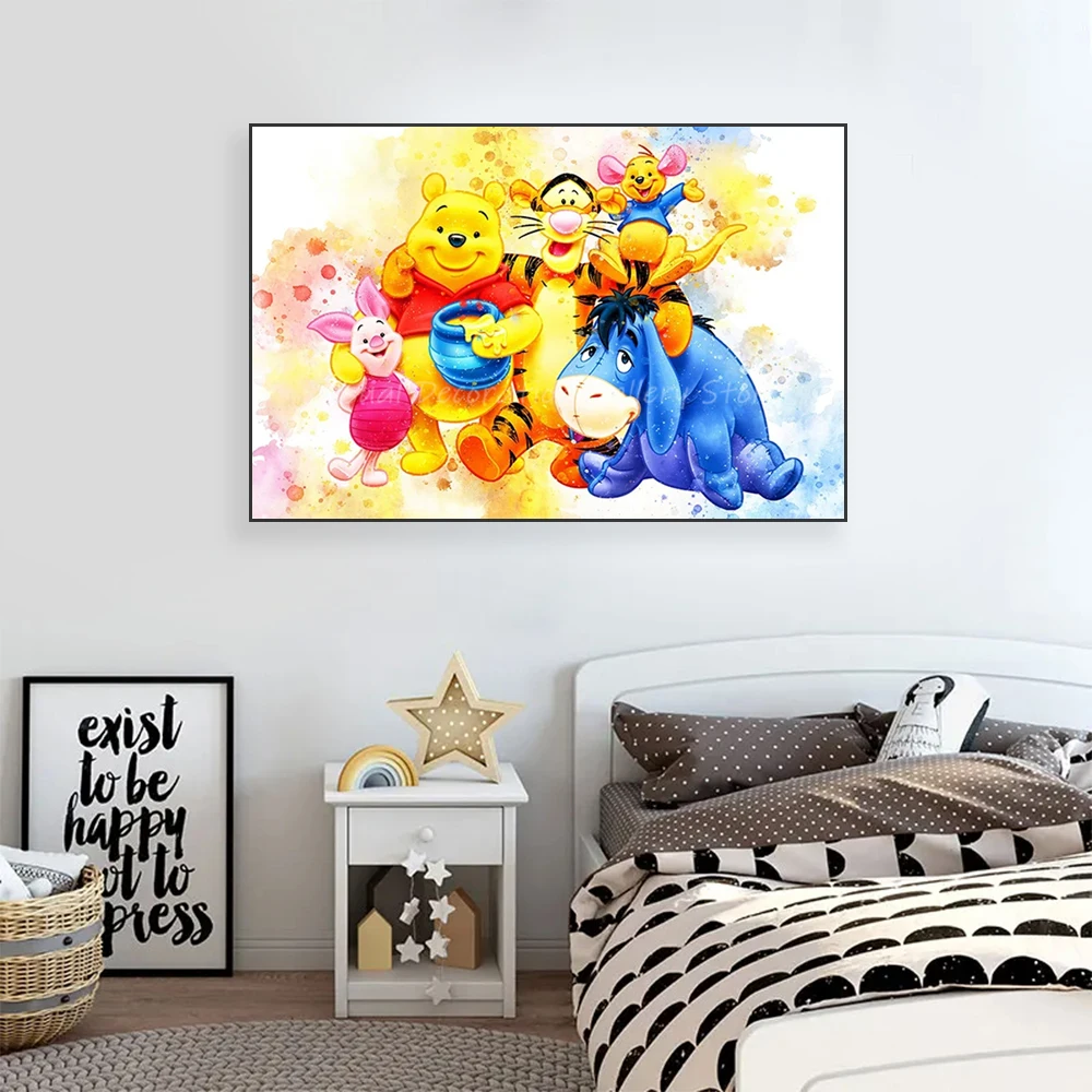 Miniso Disney Winnie The Pooh Graffiti Canvas Painting Cartoon Tigger Piglet Winnie Watercolor Poster Wall Art Room Home Decor