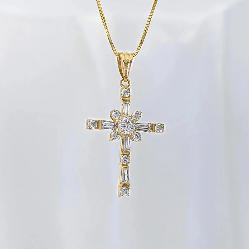Huitan moderne Mode Kreuz Halskette für Frauen exquisite Zirkonia Anhänger Halskette Gold Farbe Temperament weiblichen Schmuck