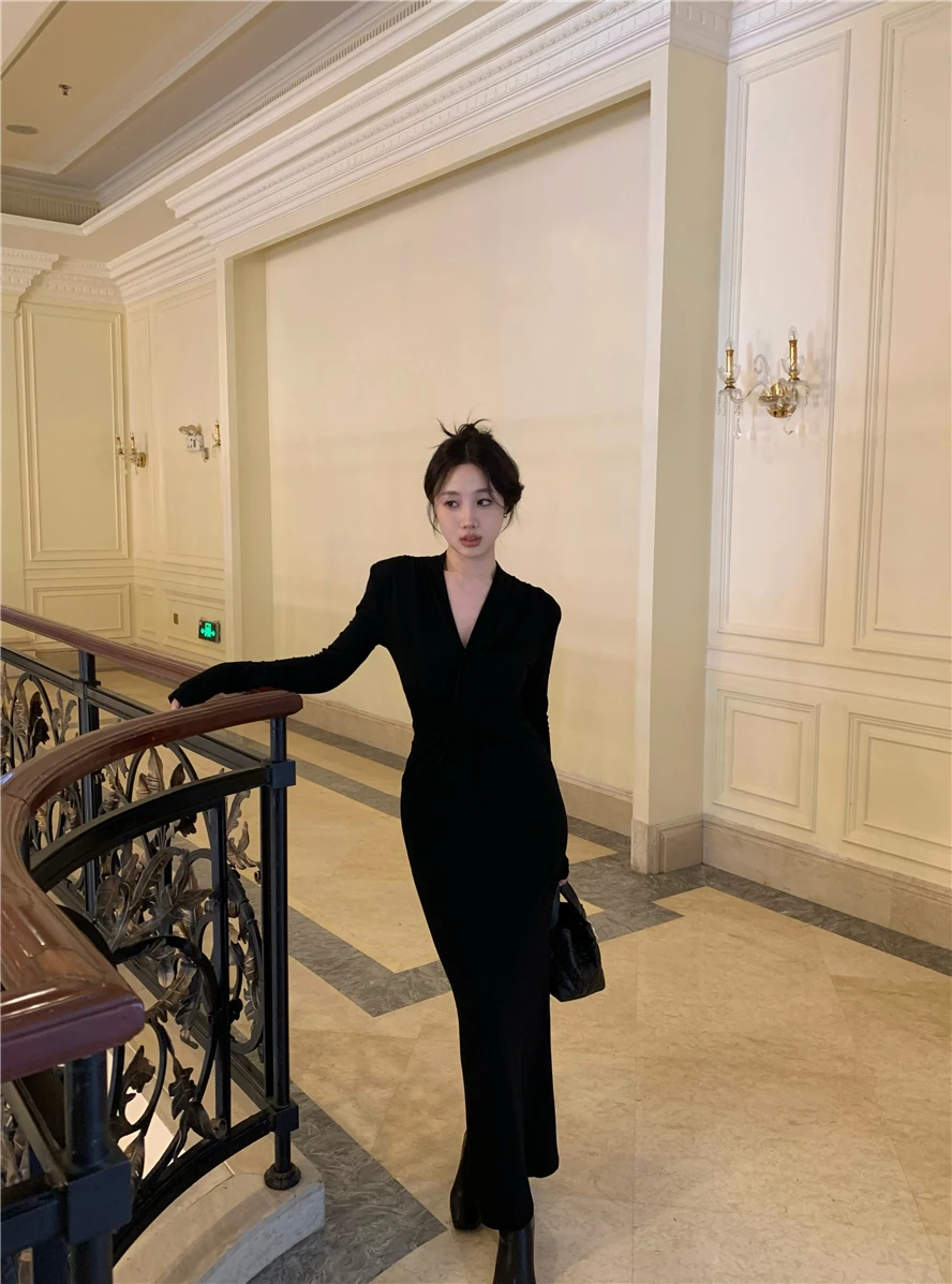 Vestidos de manga comprida vestido feminino gala outono veludo lapela motociclista decorativo abotoado cintura apertada em linha reta retro altgoth em camadas