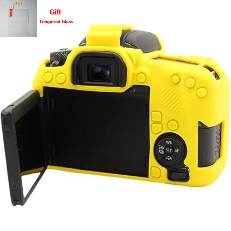 For Canon 77D Soft Silicone Rubber Camera Protective Body Cover Case Skin Camera case bag + 1PCS Free Tempered Film