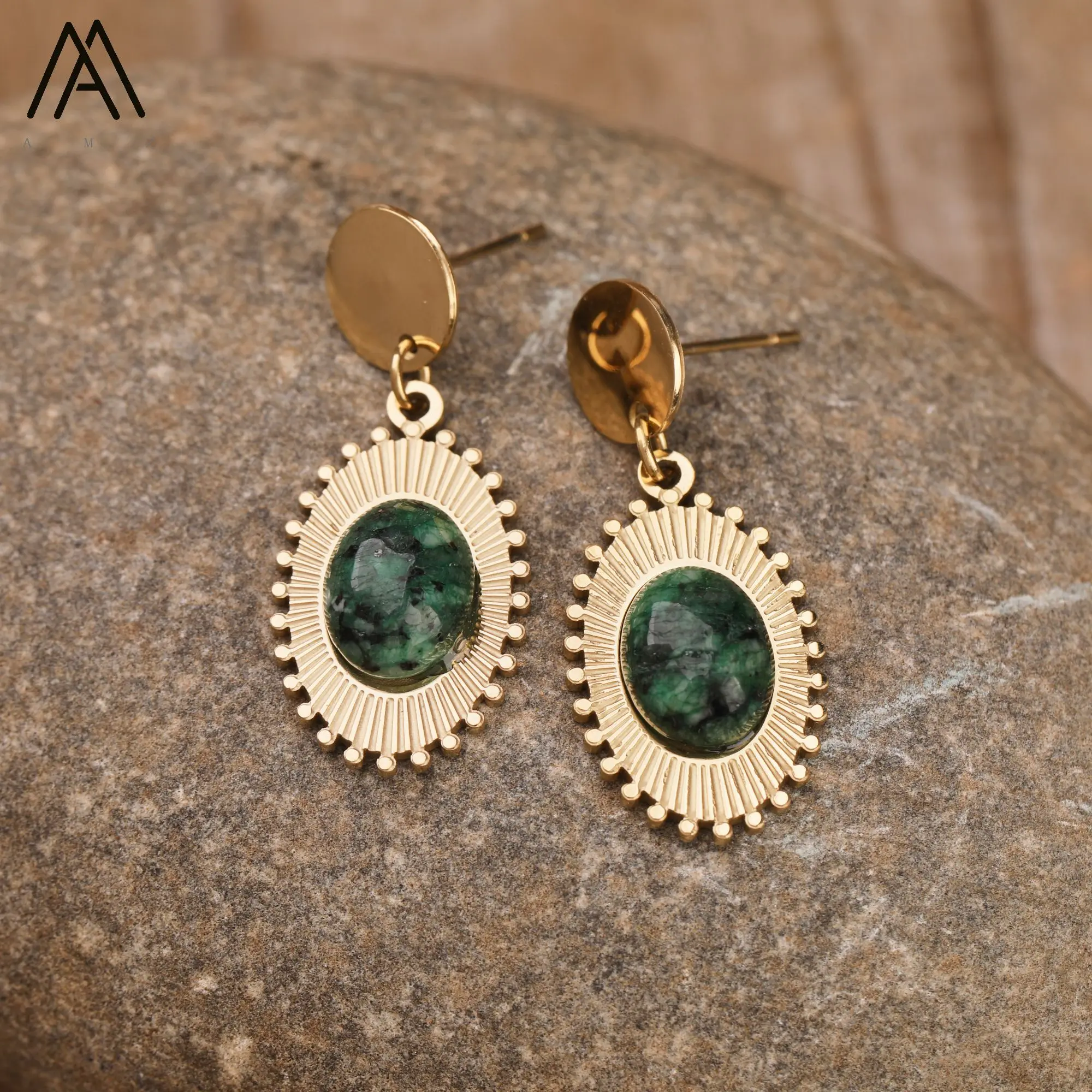 Bohemia Punk Earrings for Women Vintage Healing Stone Turquoise Stainless Steel Jewelry Ear Stud