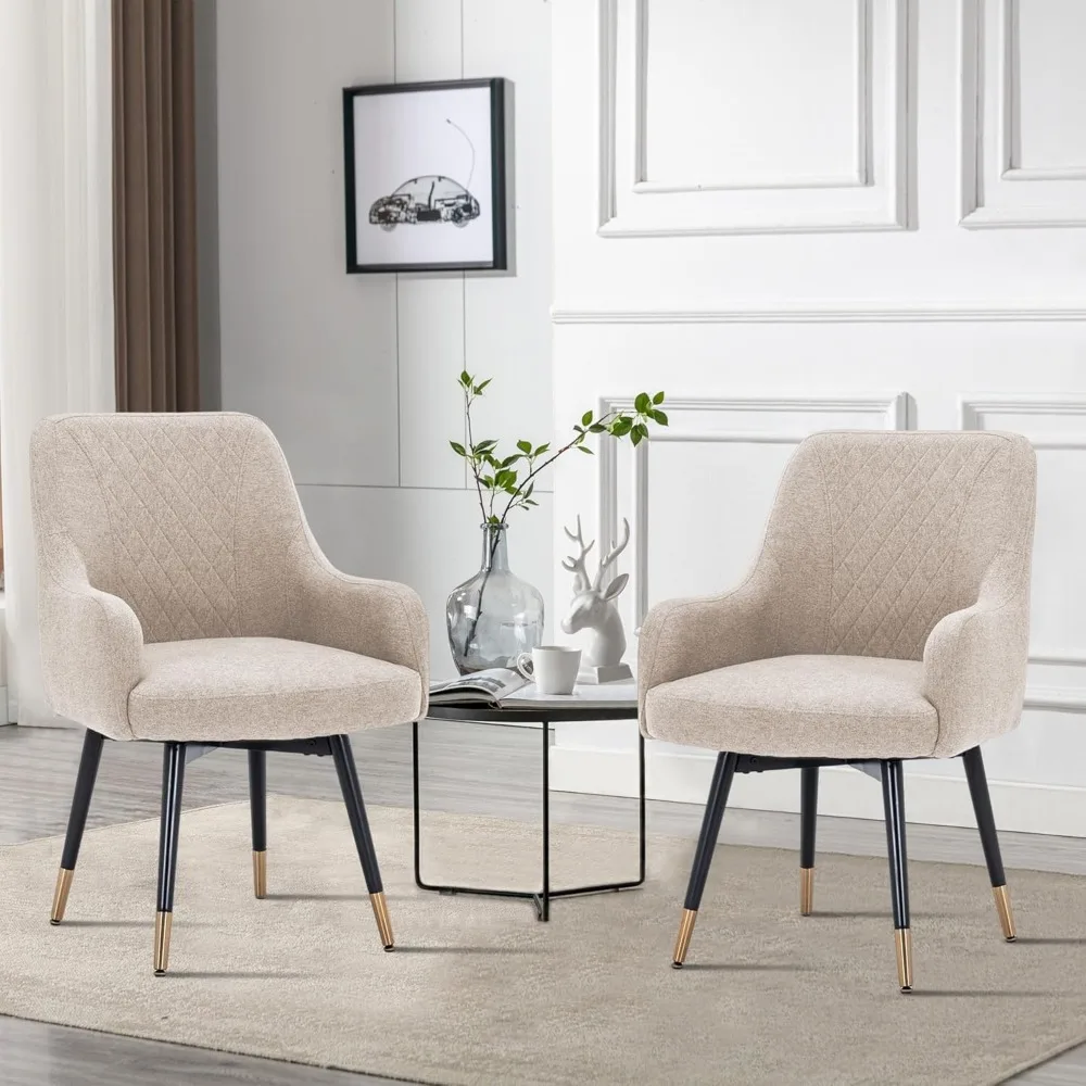 

"Set of 2 Swivel Dining Chairs - Modern Upholstered Arm Chairs for Kitchen & Living Room"​