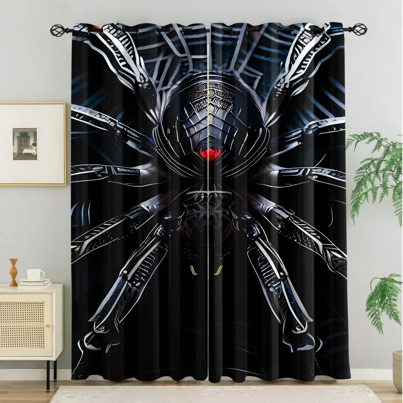 

Mechanical Spider Print Curtain 2 Panels, Rod Pocket Blackout Polyester Pongee Semi-Sheer Washable for Living Room Bedroom Decor