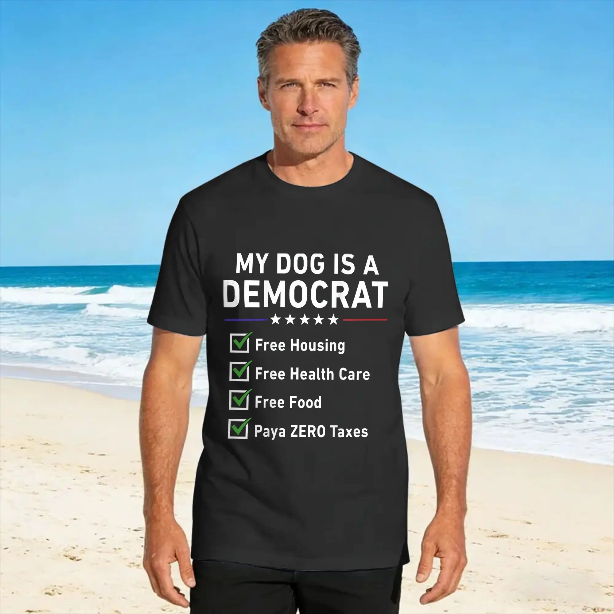 Oversized T-Shirt My Dog is A Democrat Free Housing 100% Cotton T Shirts  Novelty Tee Shirt for Men Summer Short Sleeve Tops,