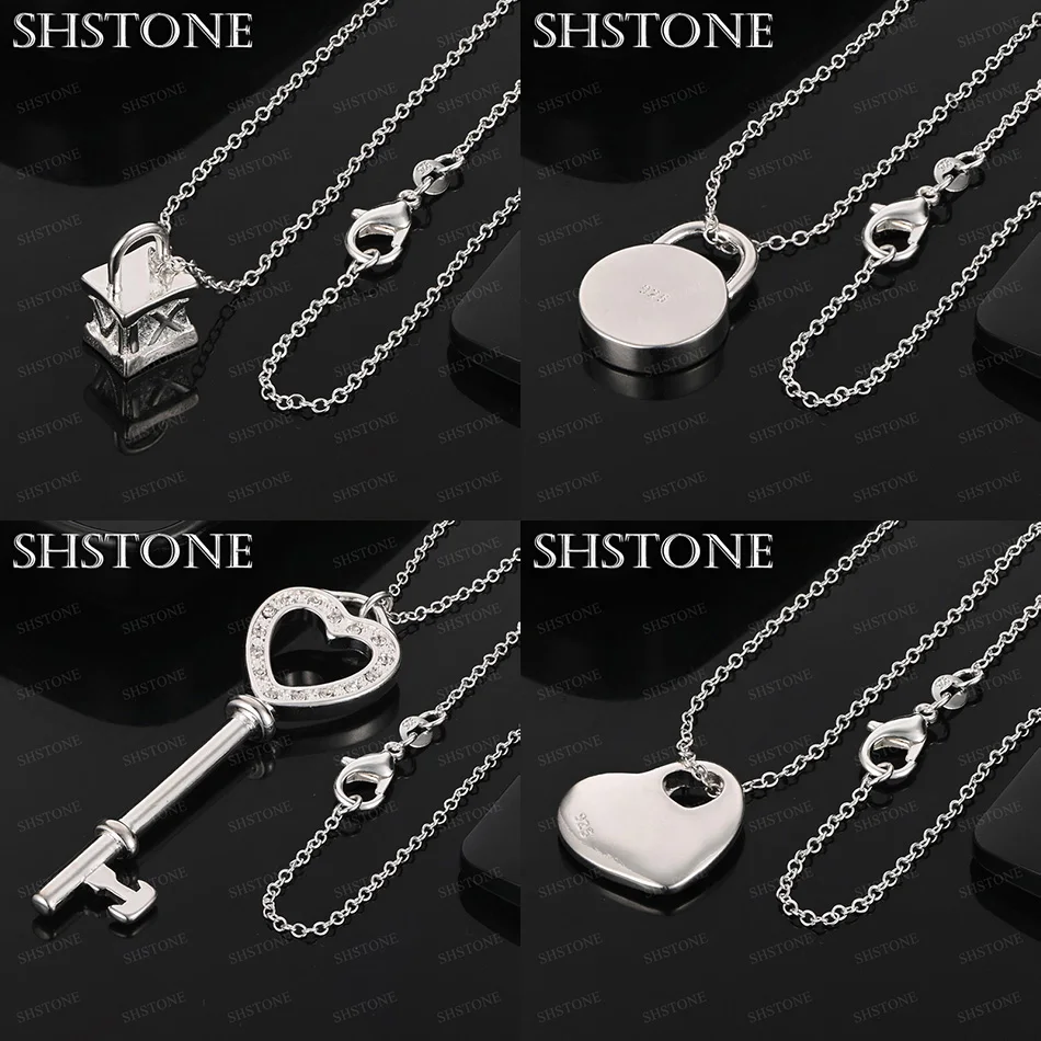 

High Quality 925 Sterling Silver Heart Key Square Round Pendant Necklace Women Men Birthday Party Fine Jewelry Gift Accessories