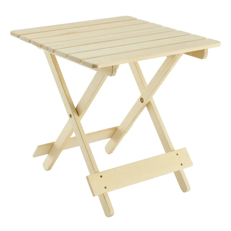 

Folding Square Table Patio Outdoor Solid Wood Table for Backyard, Balcony, Portable Design Space-Saving Natural Wood Color