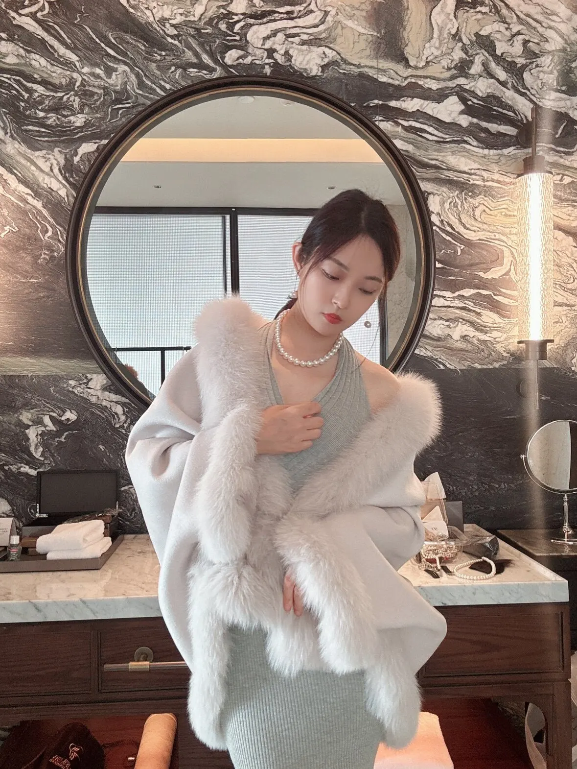 Pure 100% Wool Double-Sided  Jacket cape with Genuine Fox Collar New Retro Shawl Coat Outerwear