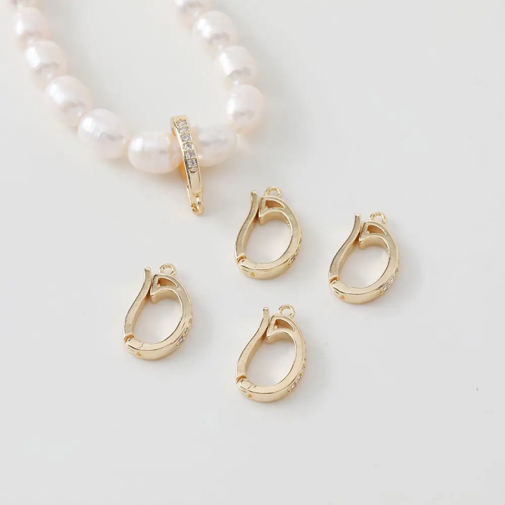 4PCS Dainty Necklace Bracelet Clasps Cubic Zirconia Buckle Jewelry Making Supplies DIY Brass Accessories 14k Gold Plated