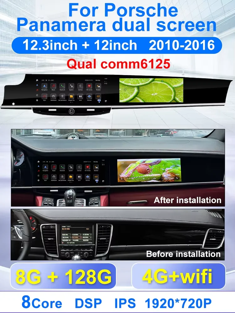 12.3inch Dual Android Screen For Porsche Macan 2010-2017 Car GPS Radio Auto Multimedia Video Player Carplay Stereo 4G WiFi