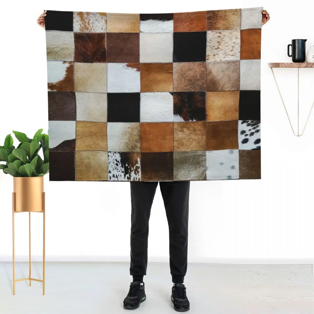 Cowhide patches Throw Blanket Elegant Warm Throw Blanket for Hotel Home