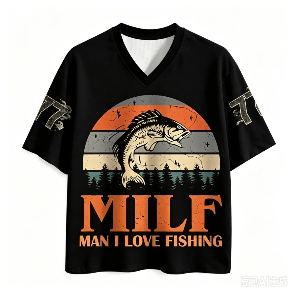 Retro Fish Pattern 3DPrint Quick-dry Breathable Sports MenWomenVneck Loose Trend Tshirt Fashionable Street Y2K Parental Clothing