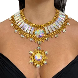 Fashion Yellow Geometry Necklace Rhinestone Crystal Accessories Statement Chunky Bridal Wedding Rhinestone Choker Necklace Bling