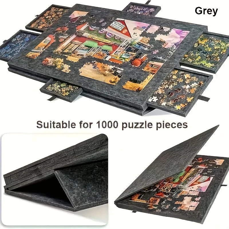 1 set 6-in-1 decoratief puzzelbord - Kantelbaar puzzelbureau met 6 laden, biedt plaats aan 1000 stuks voor woondecoratie en educatieve opslag