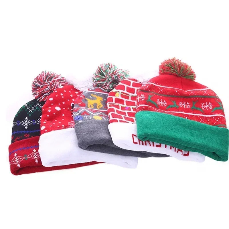 2024 NEW LED Christmas Hat Creative Flashing Led Light Knitted Hat Snowman Winter Warm Color Knitted Cap Christmas Gift