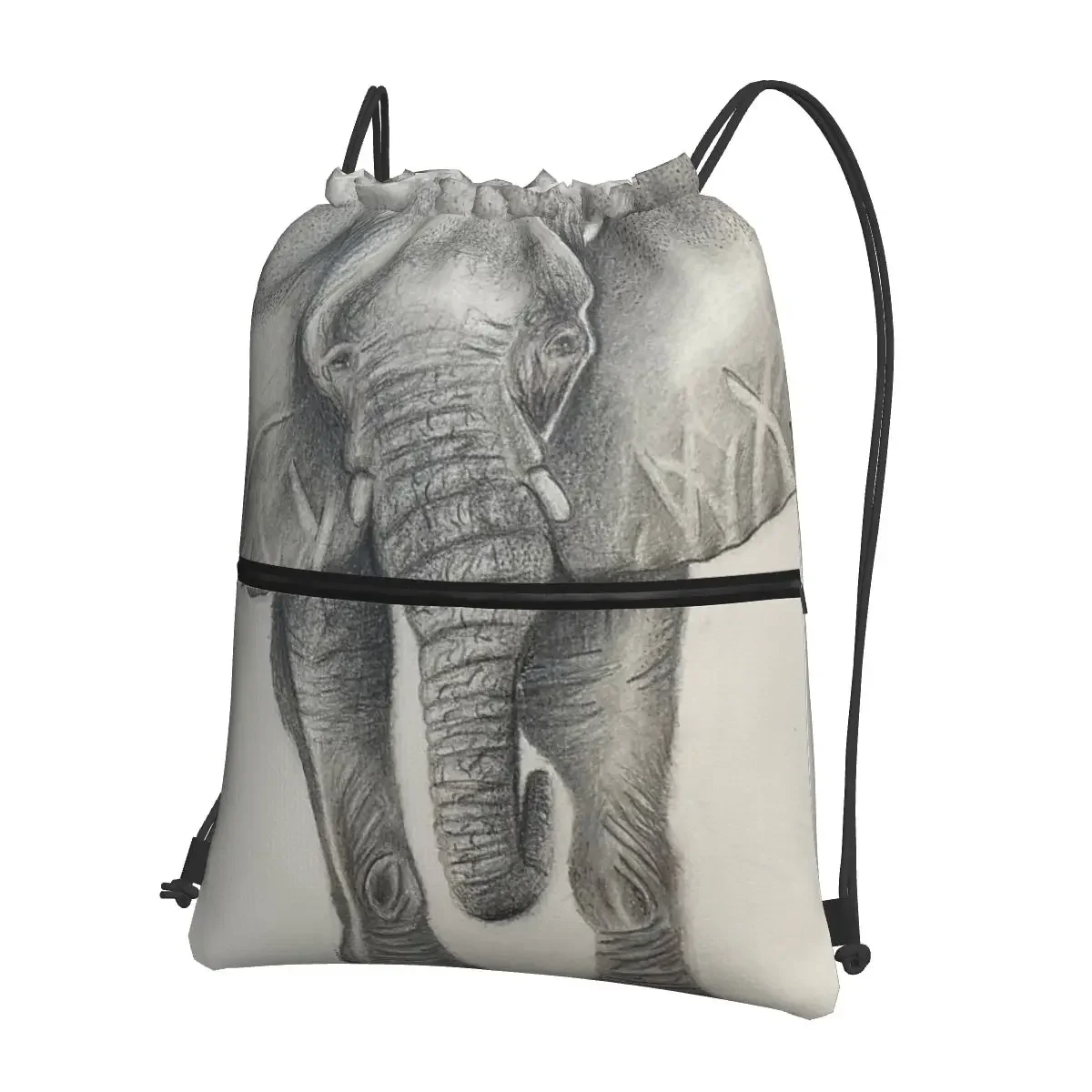 Mochilas portátiles de elefante blanco y negro para hombre y mujer, bolsa con cordón, paquete de bolsillo, bolsas de almacenamiento para viajes, deporte