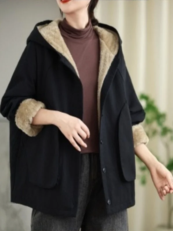 

Новинка зимы 2025, женское длинное теплое пальто с капюшоном Thiened на хлопковой подкладке, длинное бархатное пальто в полный рост с большими четышками