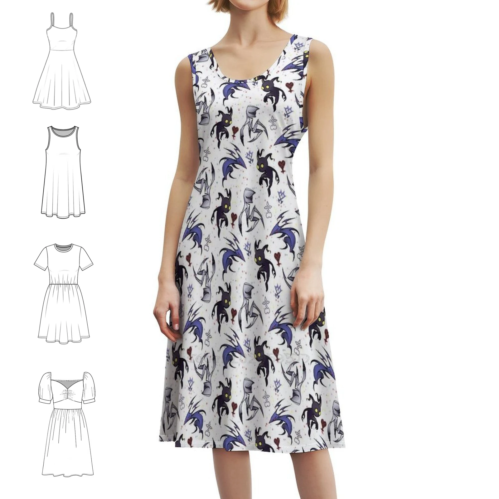 Kingdom Hearts Enemies Vestido de fiesta elegante para mujer Vestido de corte A con opciones cortas/largas/sin mangas Kingdom Hearts Kh Kh3 Kh2