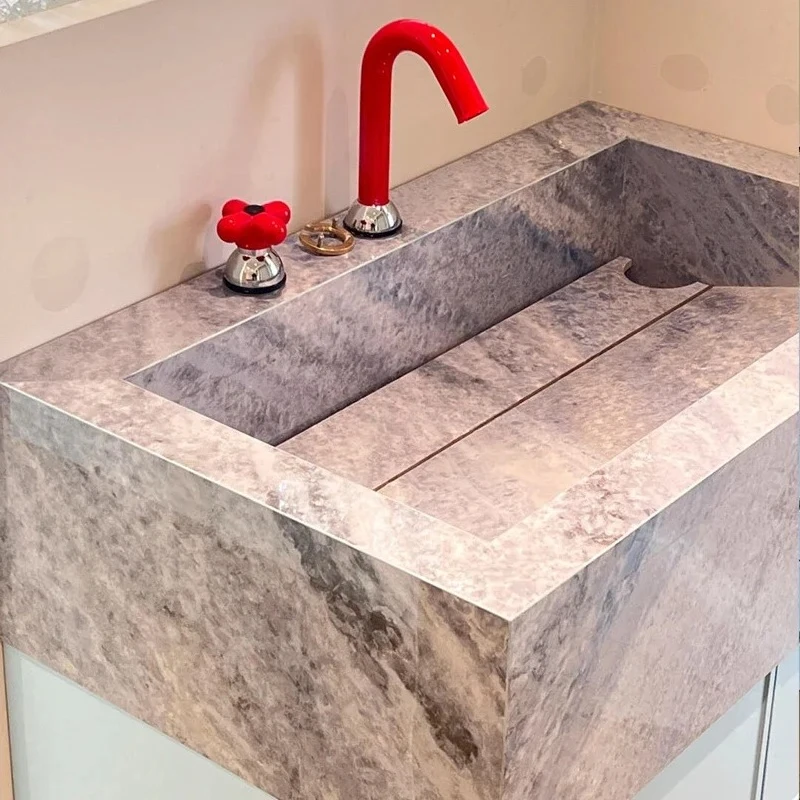 

Комплект мебели для ванной Dopamine: тумба с раковиной из синего кристаллического камня, интегрированная раковина-умывальник FT