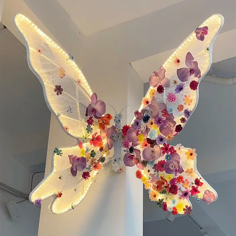 

Handmade flower butterfly wings DIY decorative light atmosphere arrangement pendant wall hanging ceiling wrought iron bracket