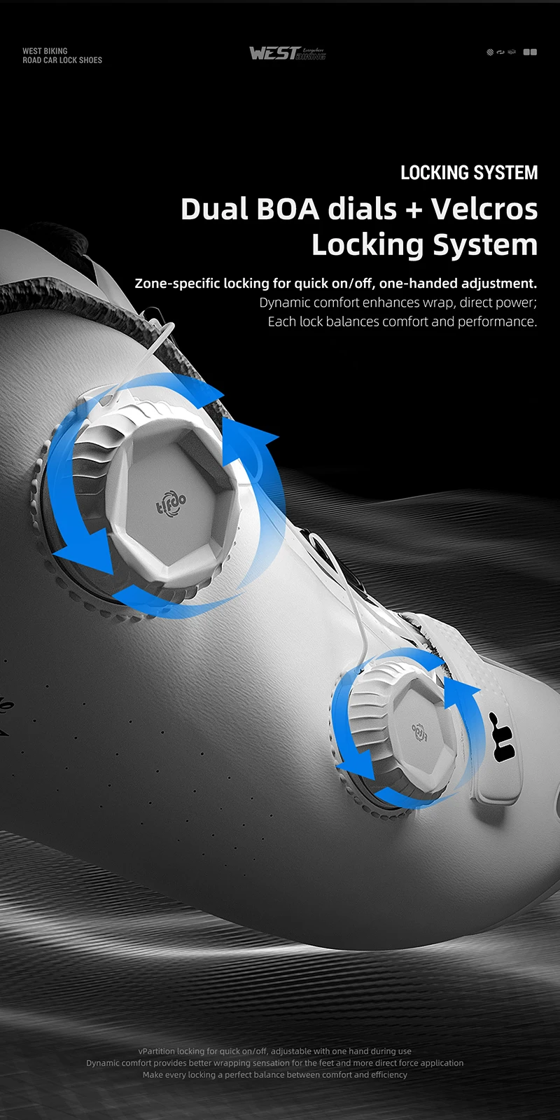 WEST BIKING Rennradschuhe für Herren, Carbonfaser-Sohle, selbstsichernde Fahrradschuhe, Dual-Drehknopf, atmungsaktive Rennsneaker, Fußbekleidung – Detail 15