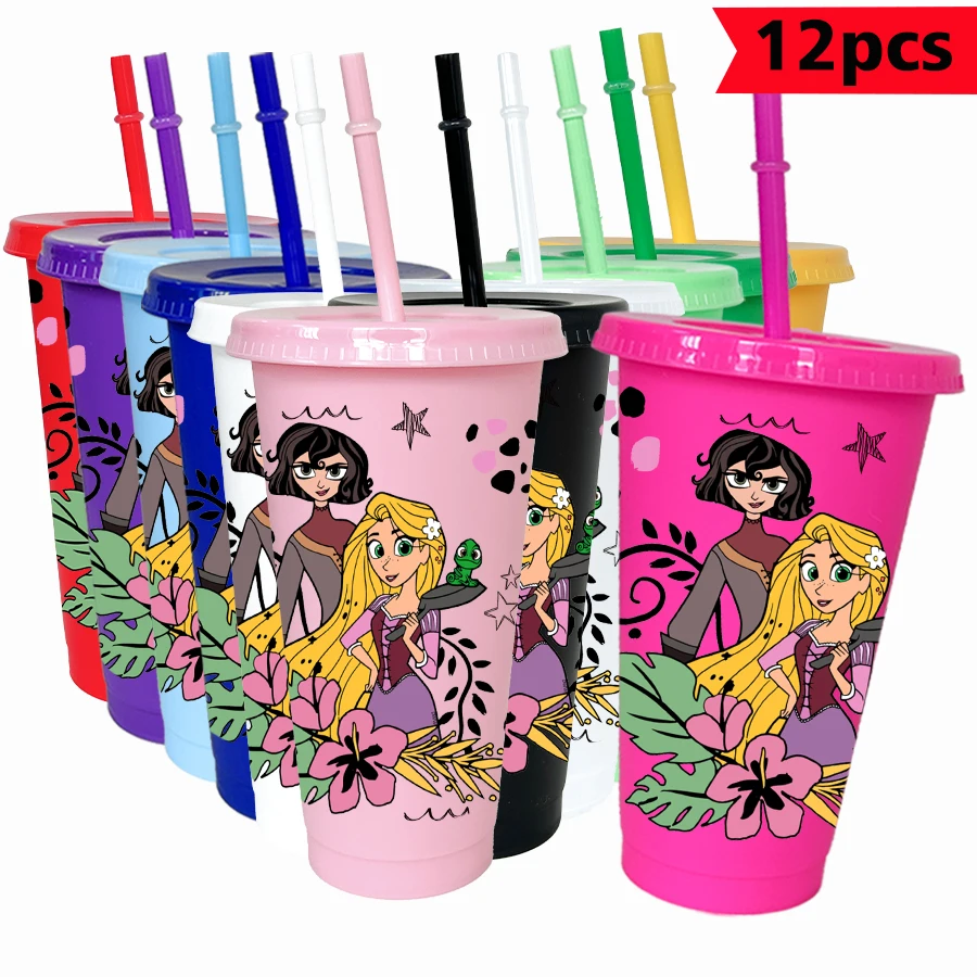 

12PCS/pack Disney, Characters, Flowers 26oz Multicolor Plastic Water Cup Party Drinking Set Birthday/Back to School Gift