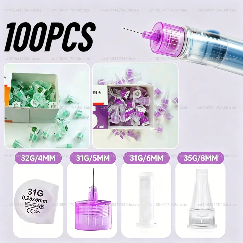 100PCS Pack Wrinkle Care 32g 4mm / 31g 5mm 6mm 8mm Syringe Injection Painless Small Insulin Pen Tip For Beauty Hand Tool Parts