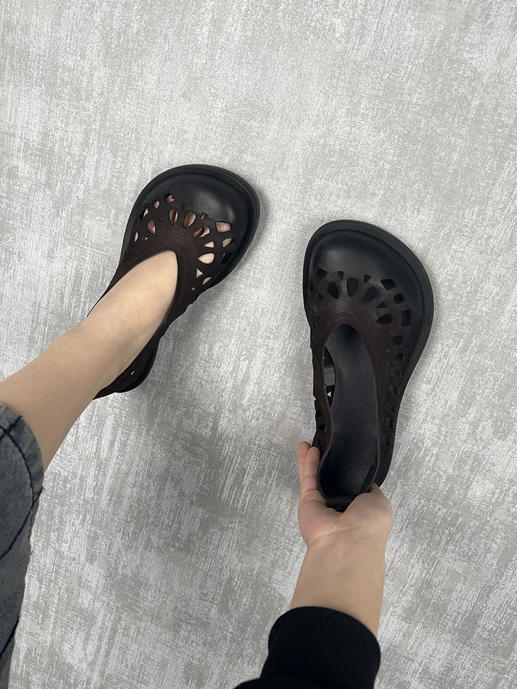 Birkuir Hollow Out Flats Shoes For Women Designer Shoes Loafers Casual Low Heel Shoes Slip On Mother Shoes Soft Big Head Ladies
