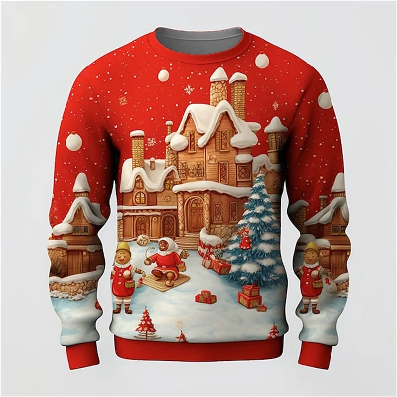 New 3D Gingerbread Man Santa Claus Printed Sweatshirts Merry Christmas Snowman Grapohic Pullovers For Men Funny Harajuku Clothes