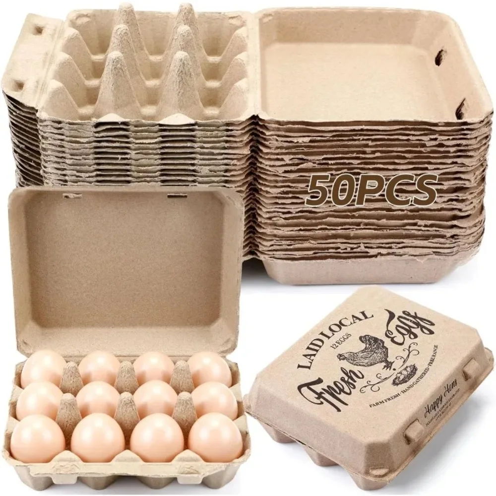 

50 Pcs Natural Paper Pulp Egg Cartons Blank Bulk 12 Count Dozen Vintage Classical 3 x 4 Style Square Chicken Cardboa(Classic)