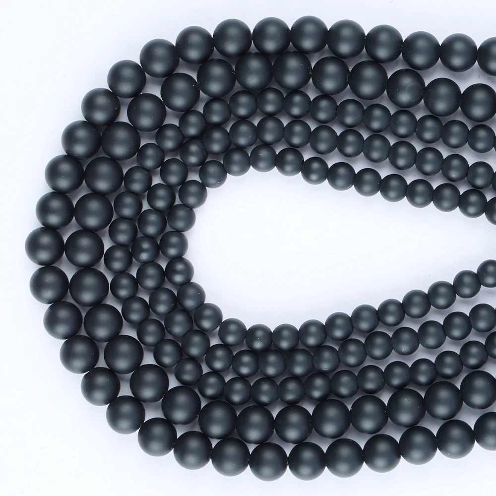 A+ Natural Black Agate Onyx Matte Loose Beads for Jewelry Making Bracelets Necklace DIY Accessories Wholesale 4 6 8 10mm