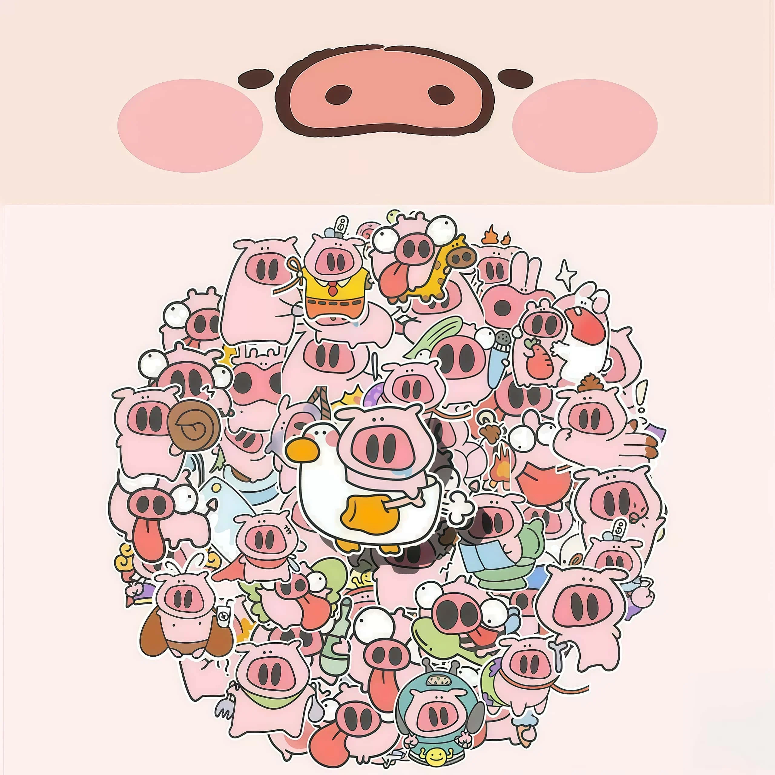 96Pcs Cute Cartoon Pink Pig Sticker Pack, Multi Expression Funny Piggy Graphic Decals for Laptop, Water Bottle & Scrapbook