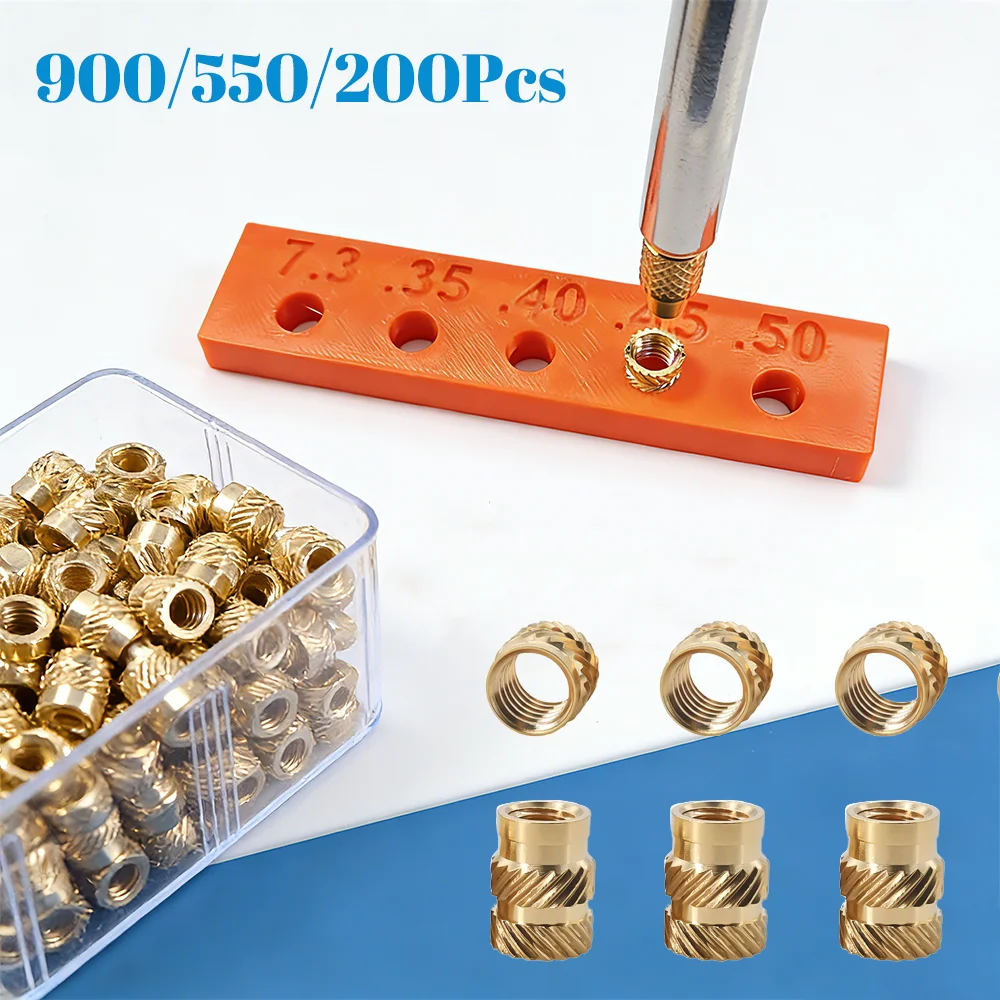 

Латунные резьбовые вставки 900 шт. (M2, M2.5, M3, M4, M5, M6) с внутренней резьбой, накатные, термоустановочные, для пластиковых компонентов 3D-печати