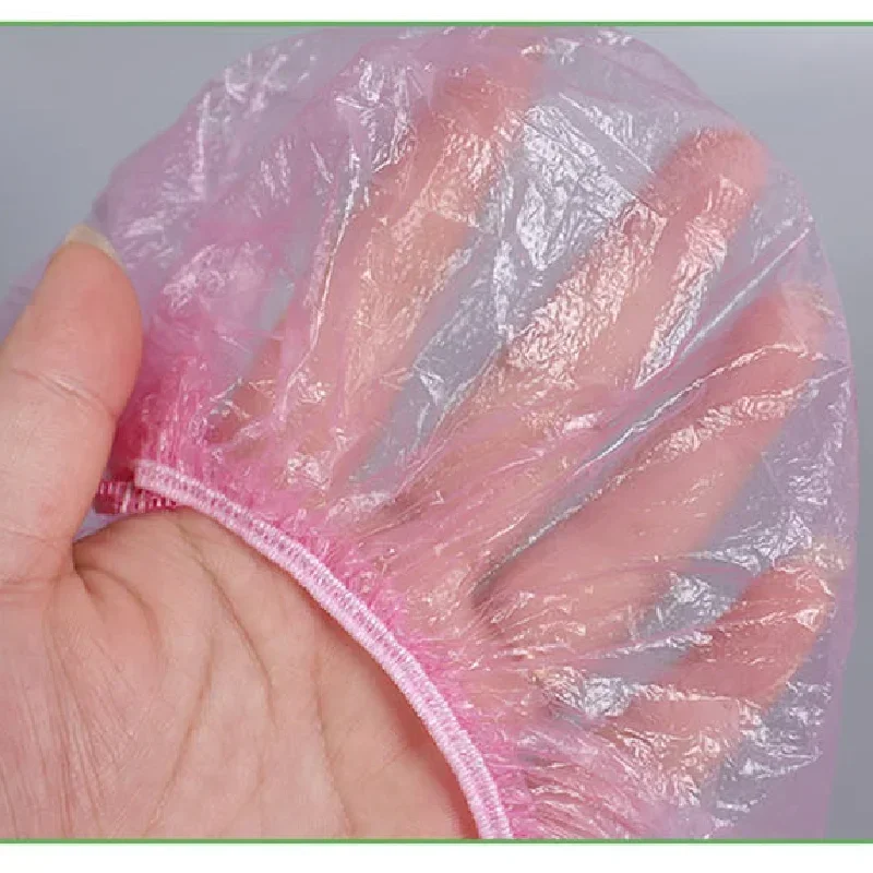 Hair Dye Disposable Shower Caps 100pcs/set Plastic Waterproof Headgear Pink Spa Salon Hotel Women Elastic hair Cap Bathroom