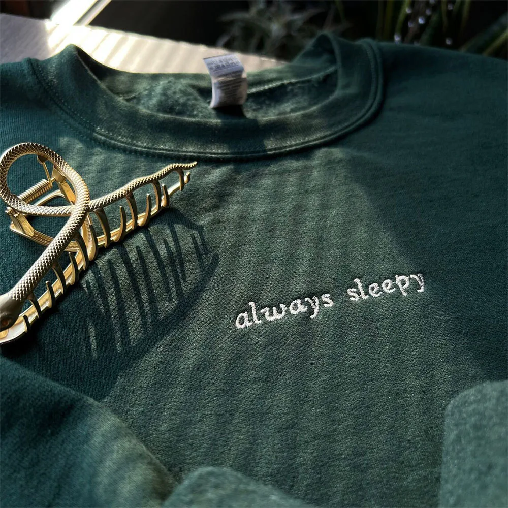 Always Sleepy Letters Embroidered Female Funny Sweatshirts Loose Cotton Thick Crewneck Pullover Long Sleeve Casual Jumpers