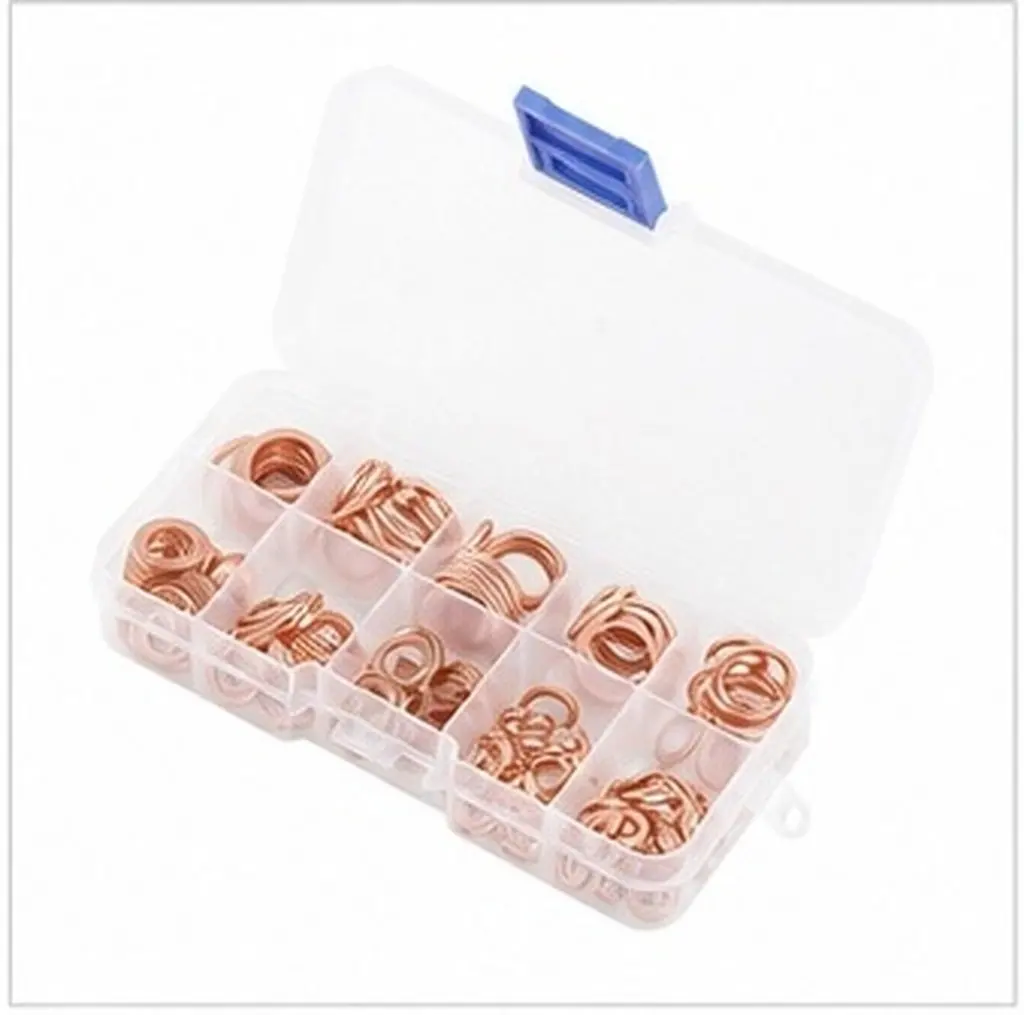 1Set Purple Copper Crush Washer Assortment Oil Drain Plug Sealing Flat Washer Gasket Kit Copper Washers Drain Plug Kit