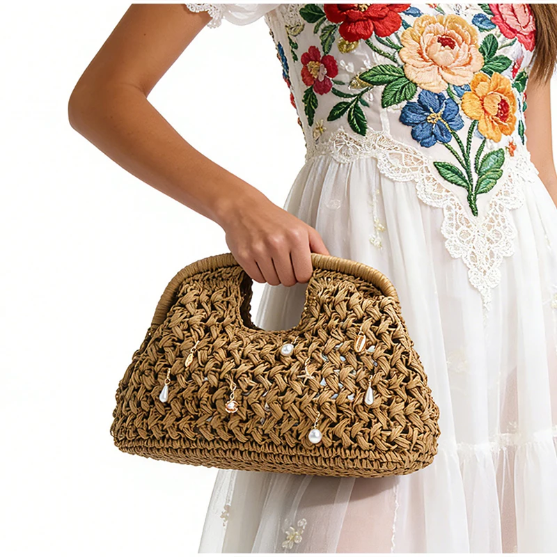 Marke Woven Clutch Tasche Luxus Neue High-end-Meer Urlaub Reise Große Kapazität Stroh frauen Einfache Textur Mode brieftasche – Detail 34