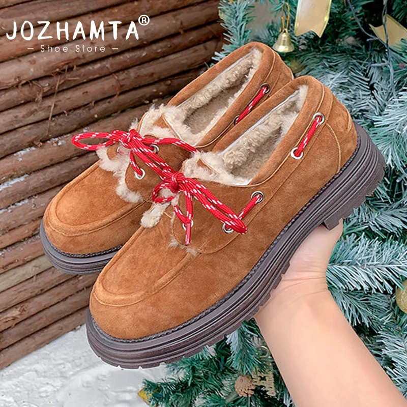 Women's Real Leather Flat Snow Boots - Sizes 34-40