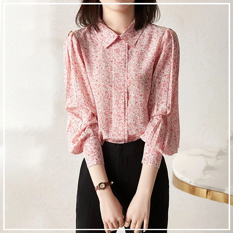 French Sense of Design Niche Elegant Generous Commute Temperament Loose Show Off Weight Floral Shirt Women's Top Autumn 2024