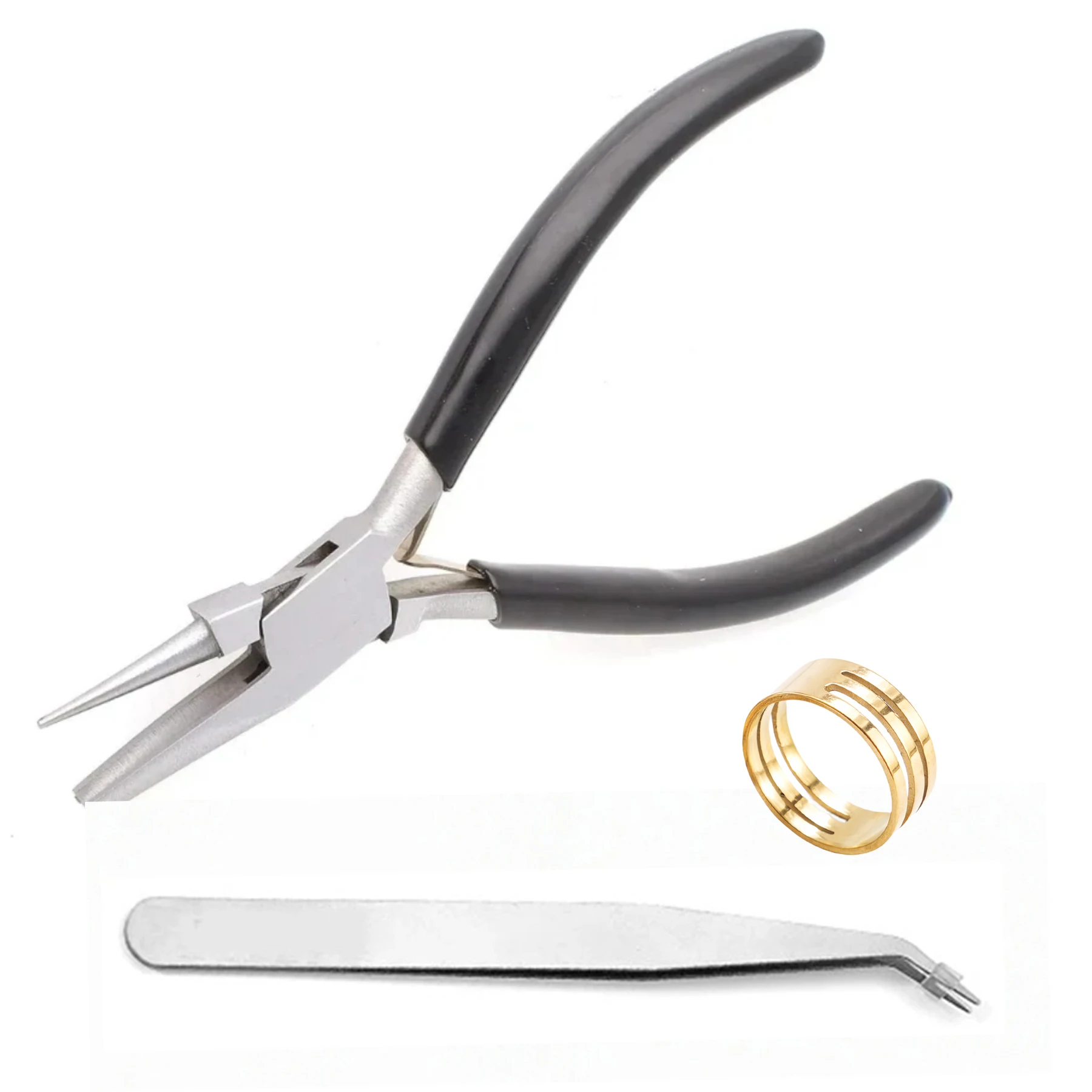 3/1pcs Black Double Headed Pliers, Tool Ring with Curved Tweezers, Semi Enclosed Pliers, Tool Pliers, DIY Bead Decoration Repair
