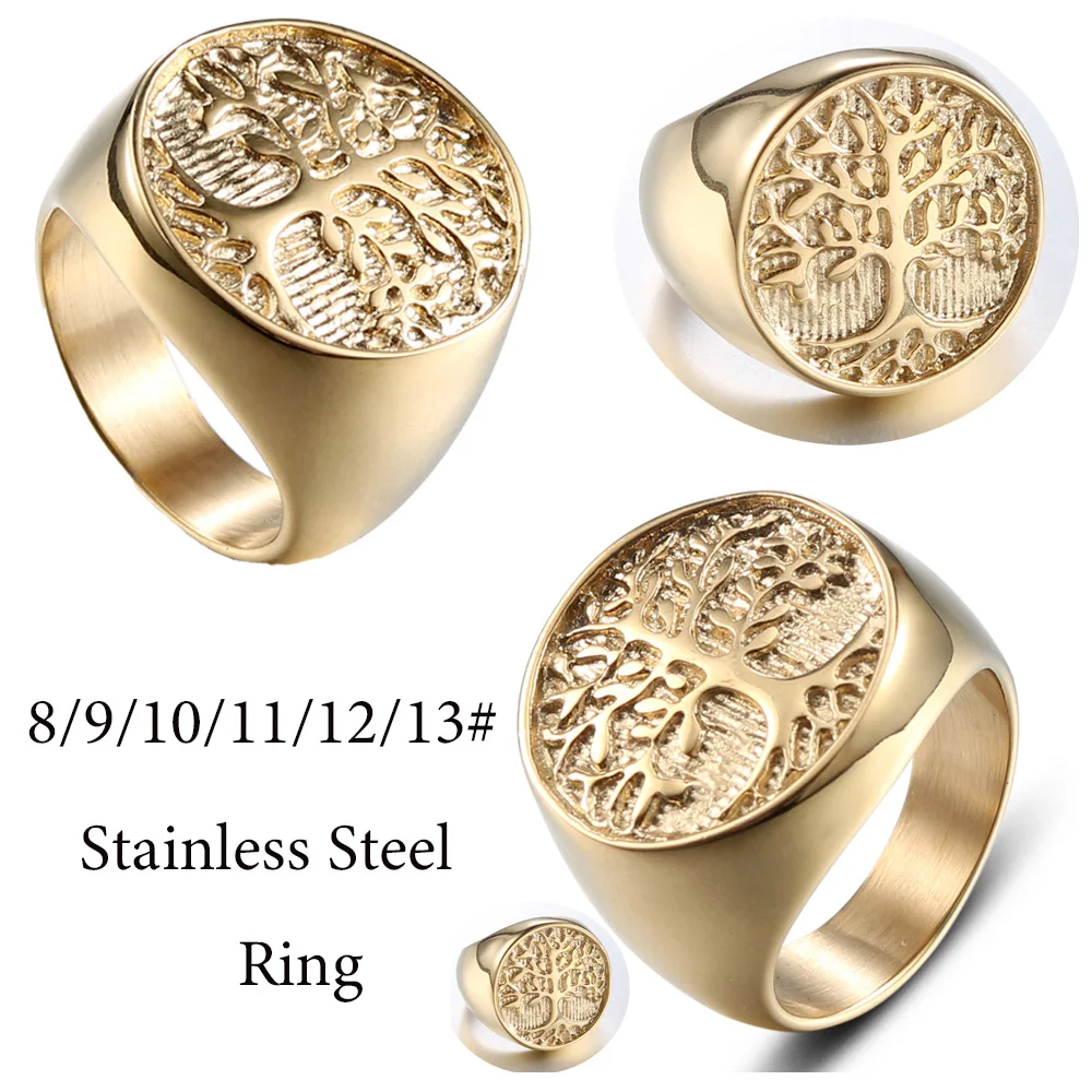 

8/9/10/11/12/13 Stainless Steel Life Tree Ring Men Women Waterproof Gold-Color Never Fade Finger Jewelry Wholesale Drop Shipping